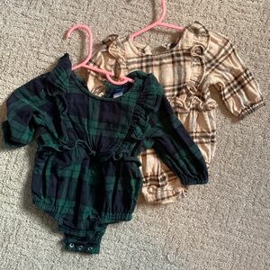 Long-Sleeve Ruffle-Trim Plaid One-Piece Romper for Baby